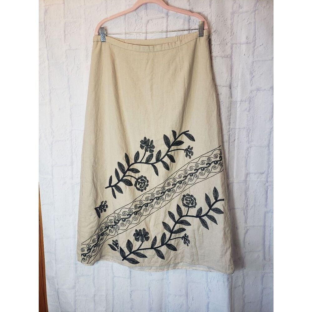 AUTOGRAPH WOMAN Linen-Blend Embroidered Midi Skirt 14